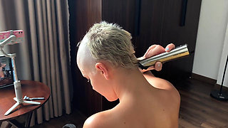 I'm Completely Bald! I Shave My Head with Clippers and a Razor, Washing It and Touching Close up